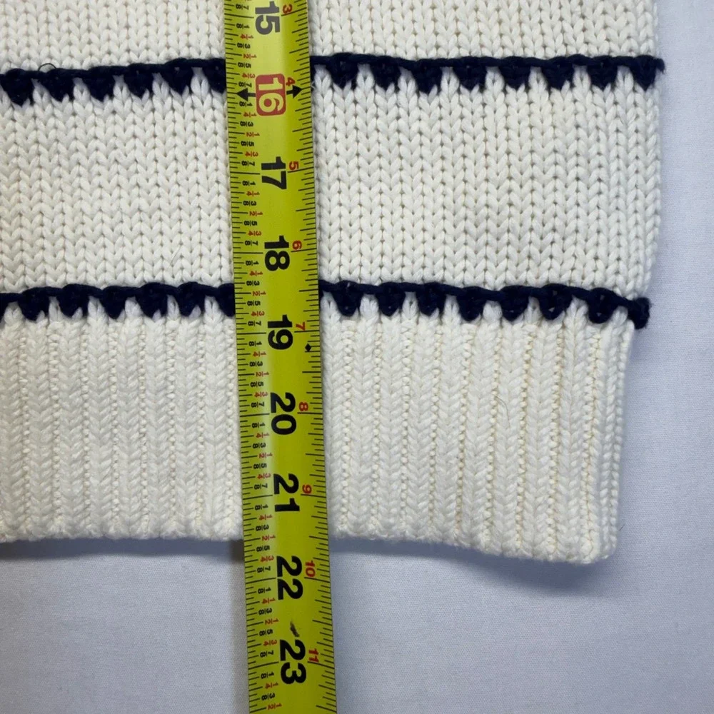 Madewell Textured Cotton Crewneck Sweater Stripe Ivory Navy XS Coastal FA24 - Picture 10 of 10
